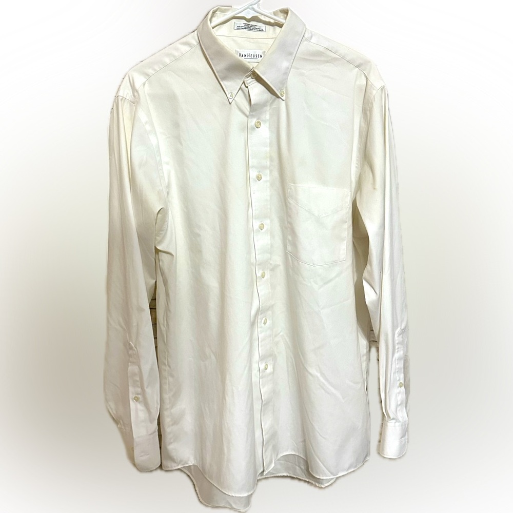 VAN HEUSEN WHITE DRESS SHIRT PINPOINT OXFORD WRINKLE FREE 16 1/2 34/35 CA50900